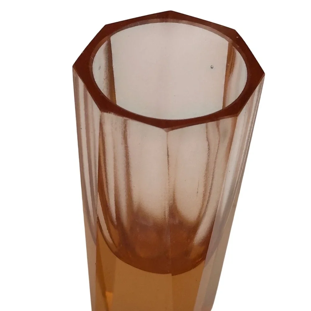 Vtg 30s Czech Bohemian Art Deco Moser Style Salmon Pink Faceted Vodka glasss 6